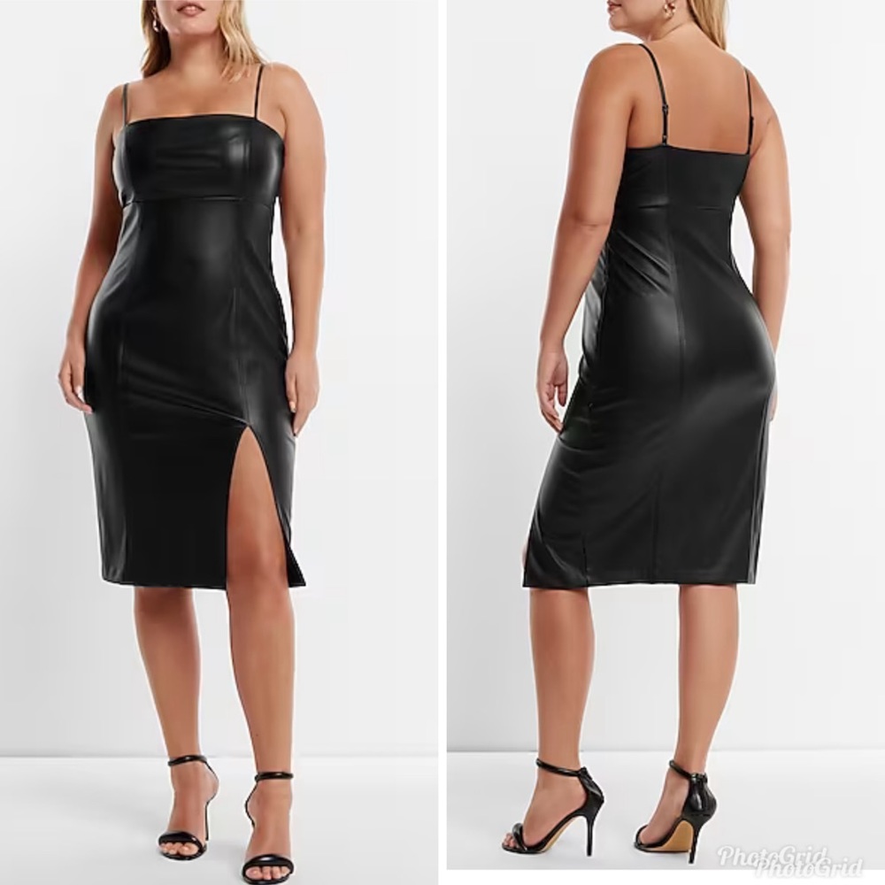 Express Body Contour Faux Leather Cami black dress style 07807455 XL